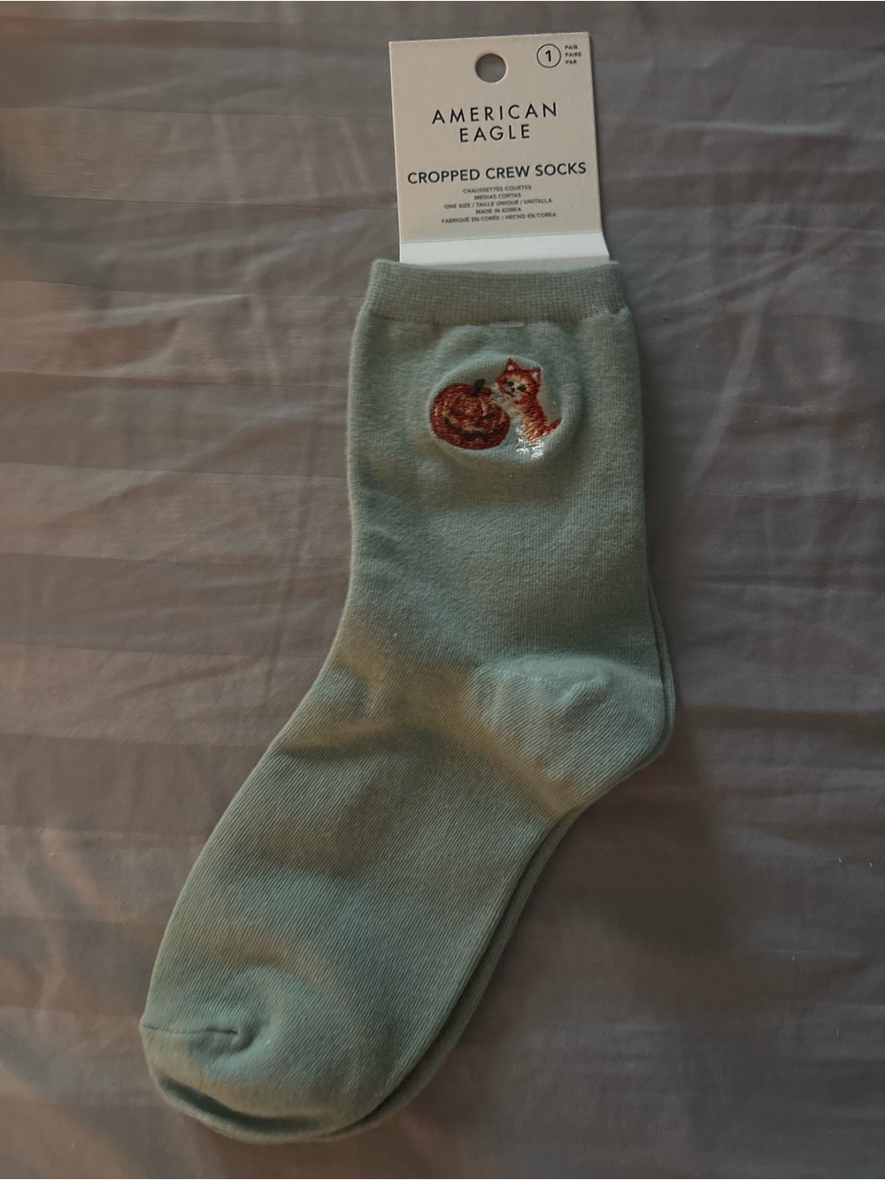 American Eagle Outfitters Mint Green Cropped Crew Socks with Fox Embroidery